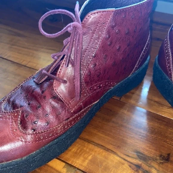 British Walkers Playboy Wingtip Ostrich style#2000-07 Mens Size 9 Burgundy - Picture 3 of 10